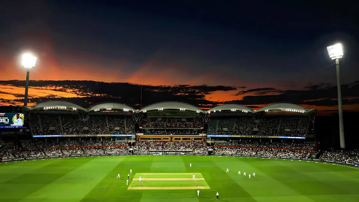 Pakistan cricket stadium under evening lights